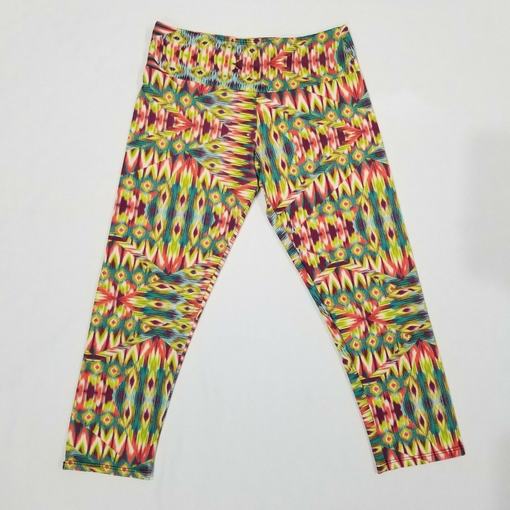 Onzie Colorful Leggings Cropped Capri Ikat Boho hippie S/M